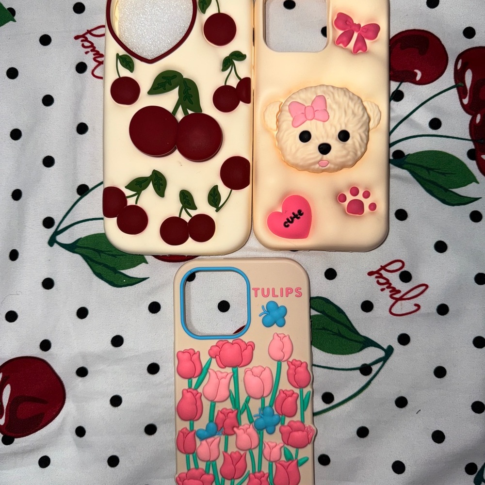 Cute iPhone Cases with Cherry, Bear, and Tulip Designs